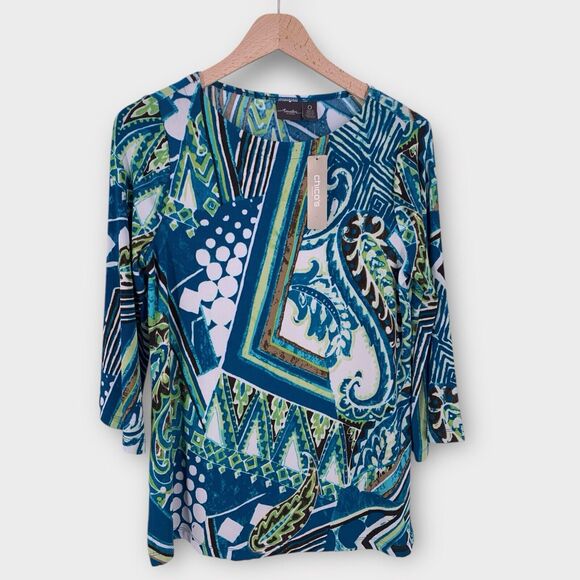 NWT Chico's Travelers Tunic Top Paisley Geometric 3/4 Sleeve - Picture 3 of 15